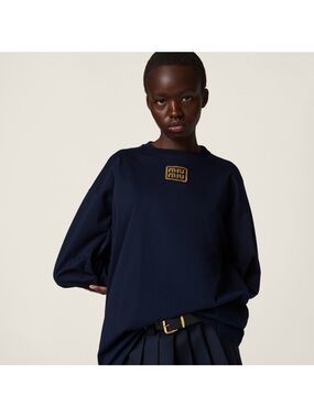 Miu Miu Navy  long sleeve, with Gold Logo Patch